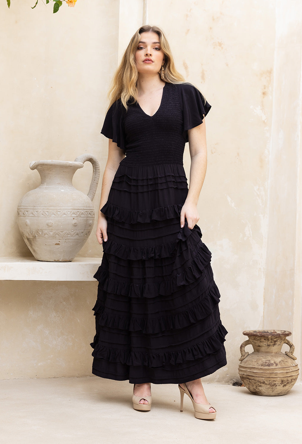 Black maxi best sale dress v neck